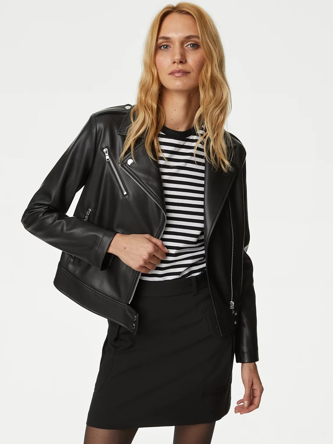 

Marks & Spencer Lapel Collar Lightweight Biker Jacket, Black