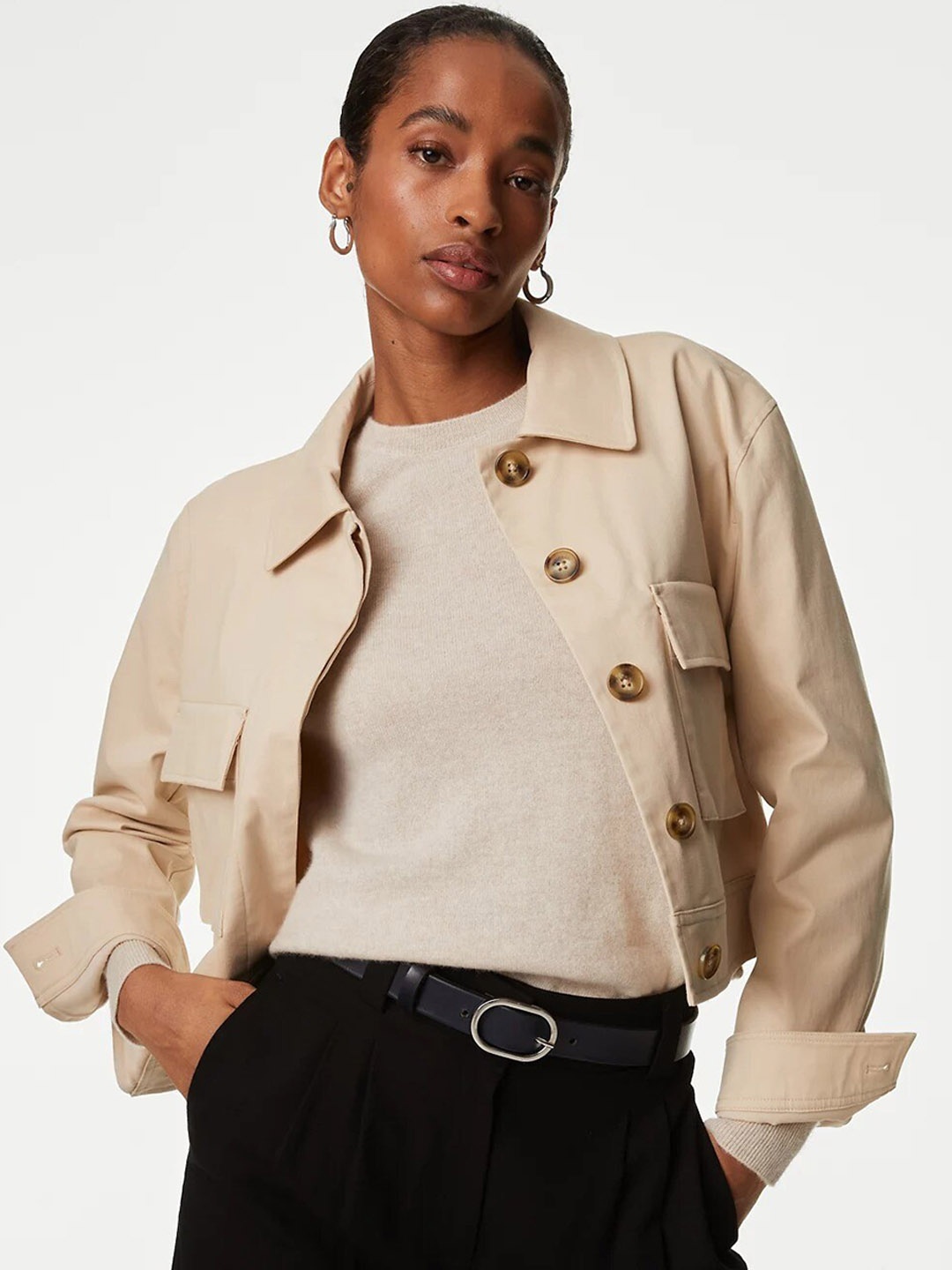 

Marks & Spencer Lightweight Crop Tailored Jacket, Beige