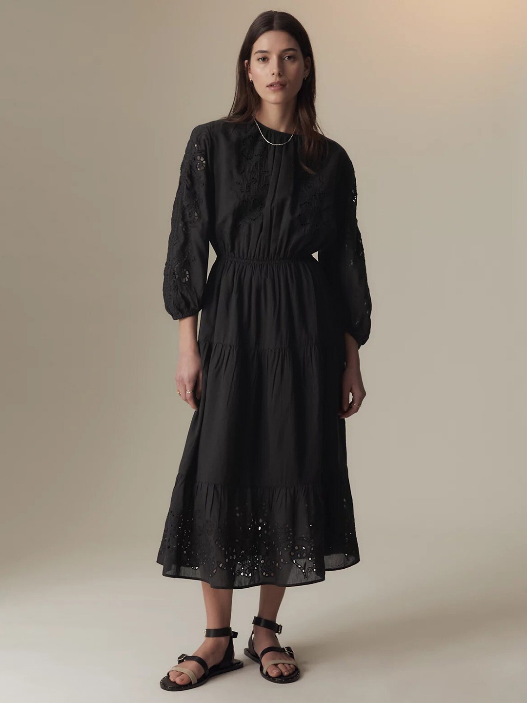 

Marks & Spencer Puff Sleeves Fit & Flare Midi Dress, Black