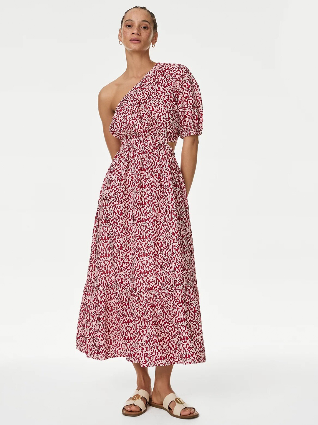 

Marks & Spencer Abstract Printed One Shoulder Pure Cotton Maxi Dress, Red