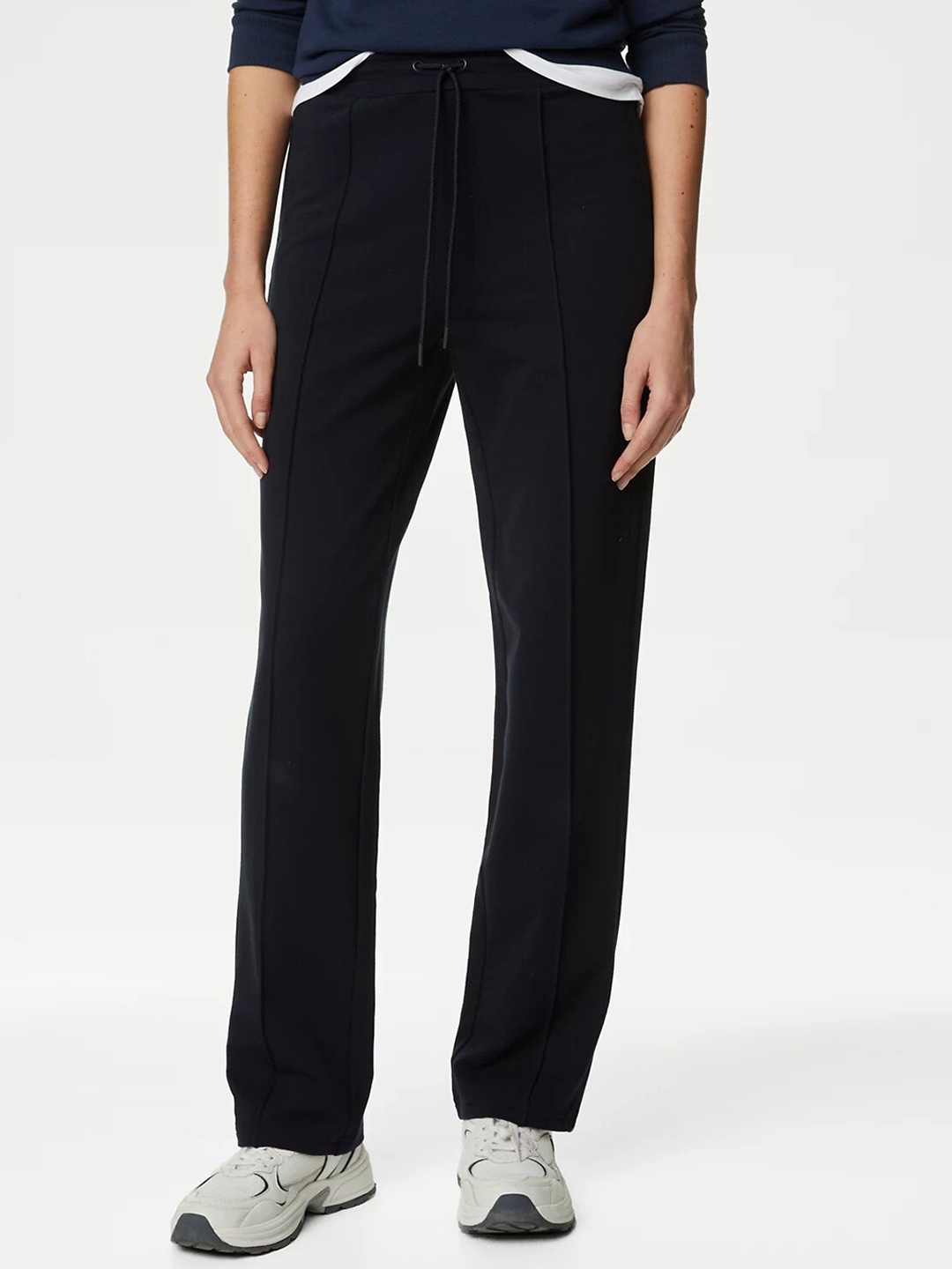 

Marks & Spencer Women Straight Fit High-Rise Trousers, Navy blue