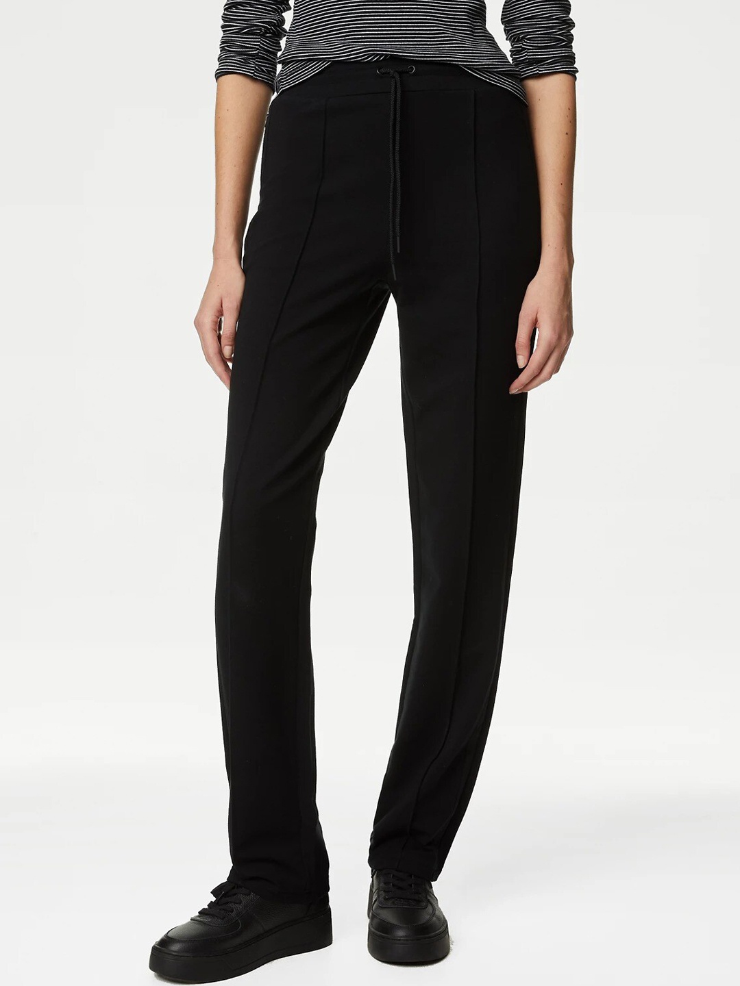 

Marks & Spencer Women Straight Fit High-Rise Trousers, Black