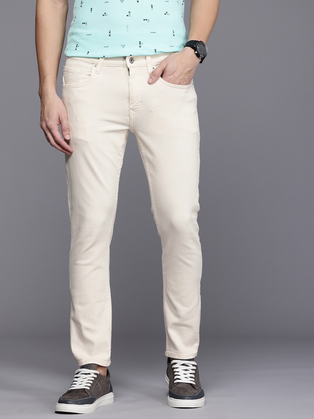 

Louis Philippe Jeans Men Smart Slim Fit Stretchable Jeans, Cream