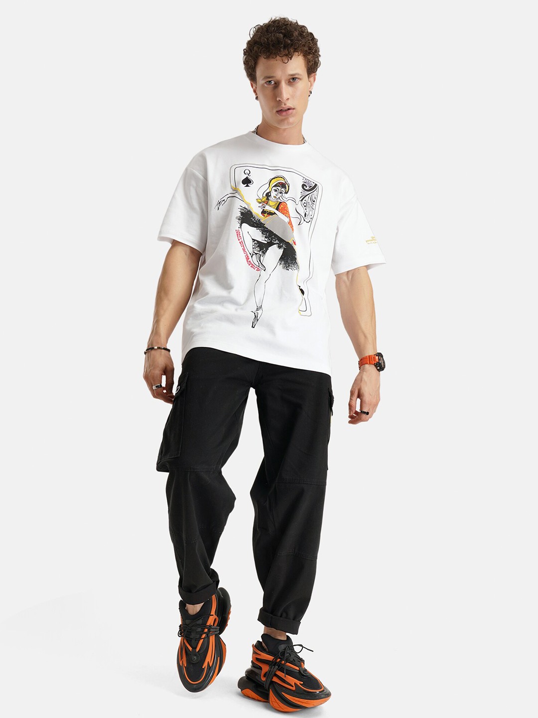

Crazy Mosquitoes Graphic Printed Applique Cotton Oversized T-shirt, White