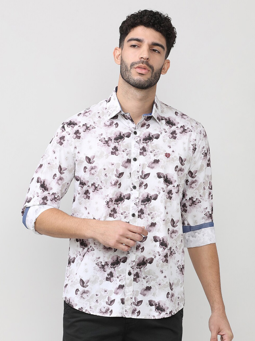 

DRAGON HILL Classic Slim Fit Floral Printed Full Sleeves Casual Shirt, Purple