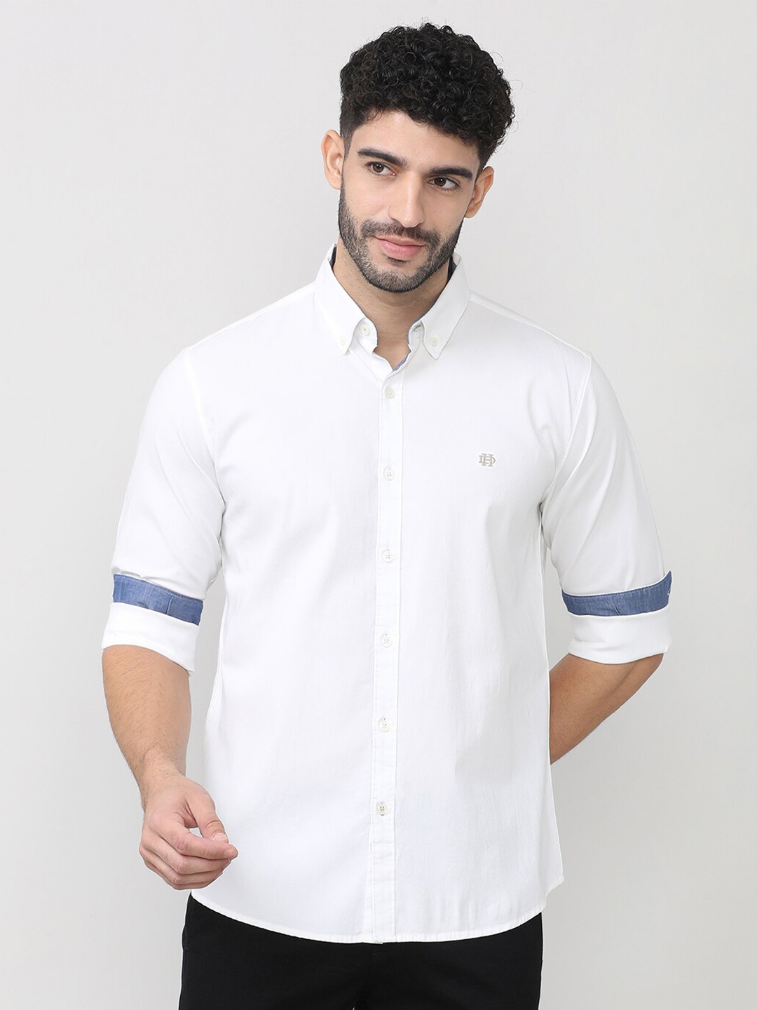 

DRAGON HILL Classic Slim Fit Full Sleeves Cotton Casual Shirt, White