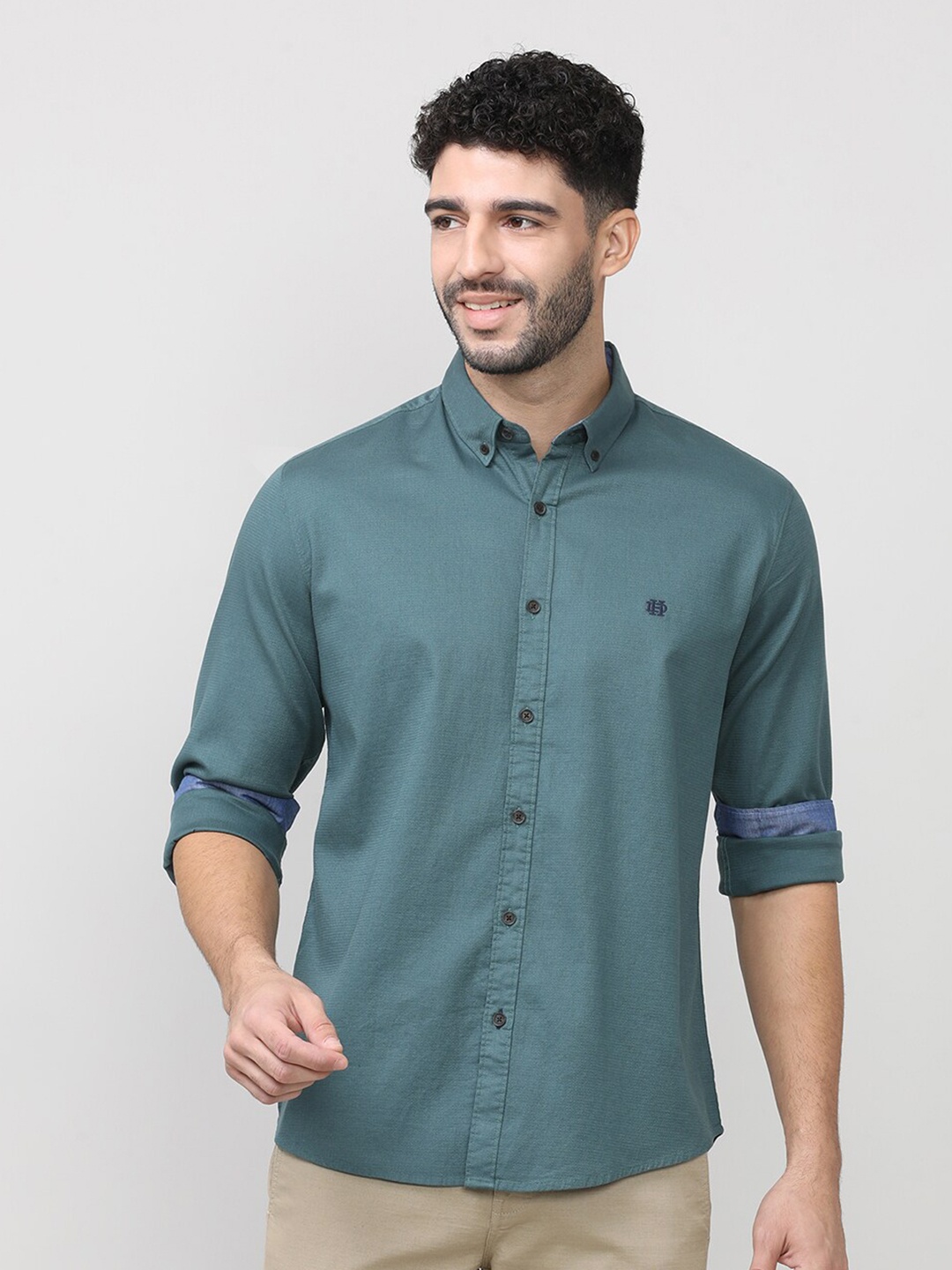 

DRAGON HILL Classic Slim Fit Full Sleeves Button-Down Collar Cotton Casual Shirt, Grey