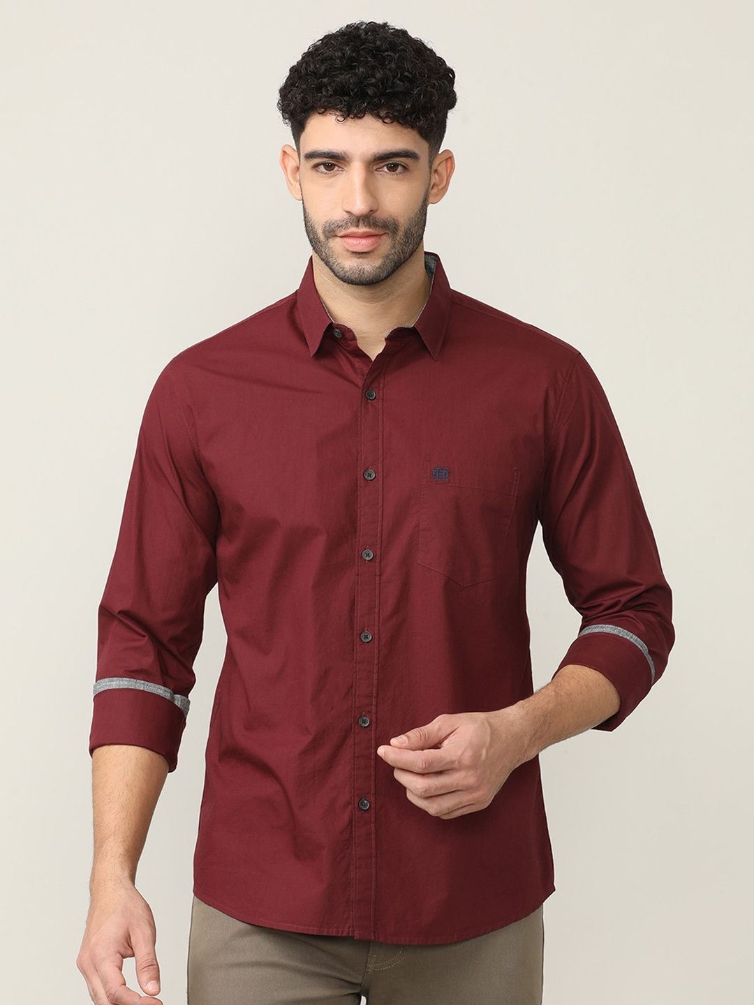 

DRAGON HILL Classic Slim Fit Spread Collar Cotton Casual Shirt, Maroon