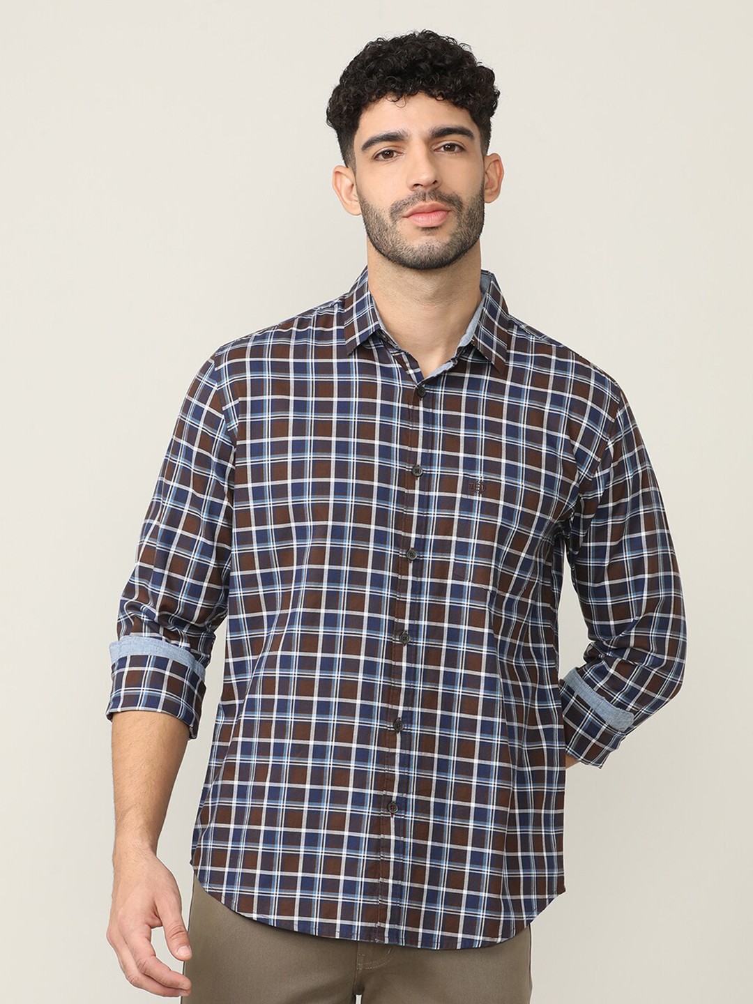 

DRAGON HILL Classic Slim Fit Tartan Checked Oxford Cotton Casual Shirt, Brown