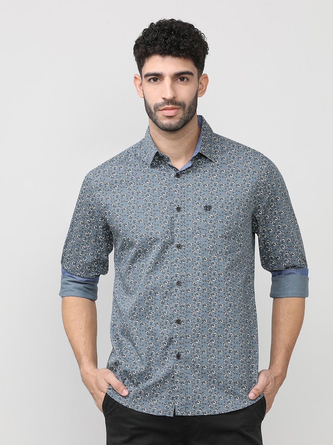 

DRAGON HILL Classic Slim Fit Floral Printed Casual Shirt, Charcoal