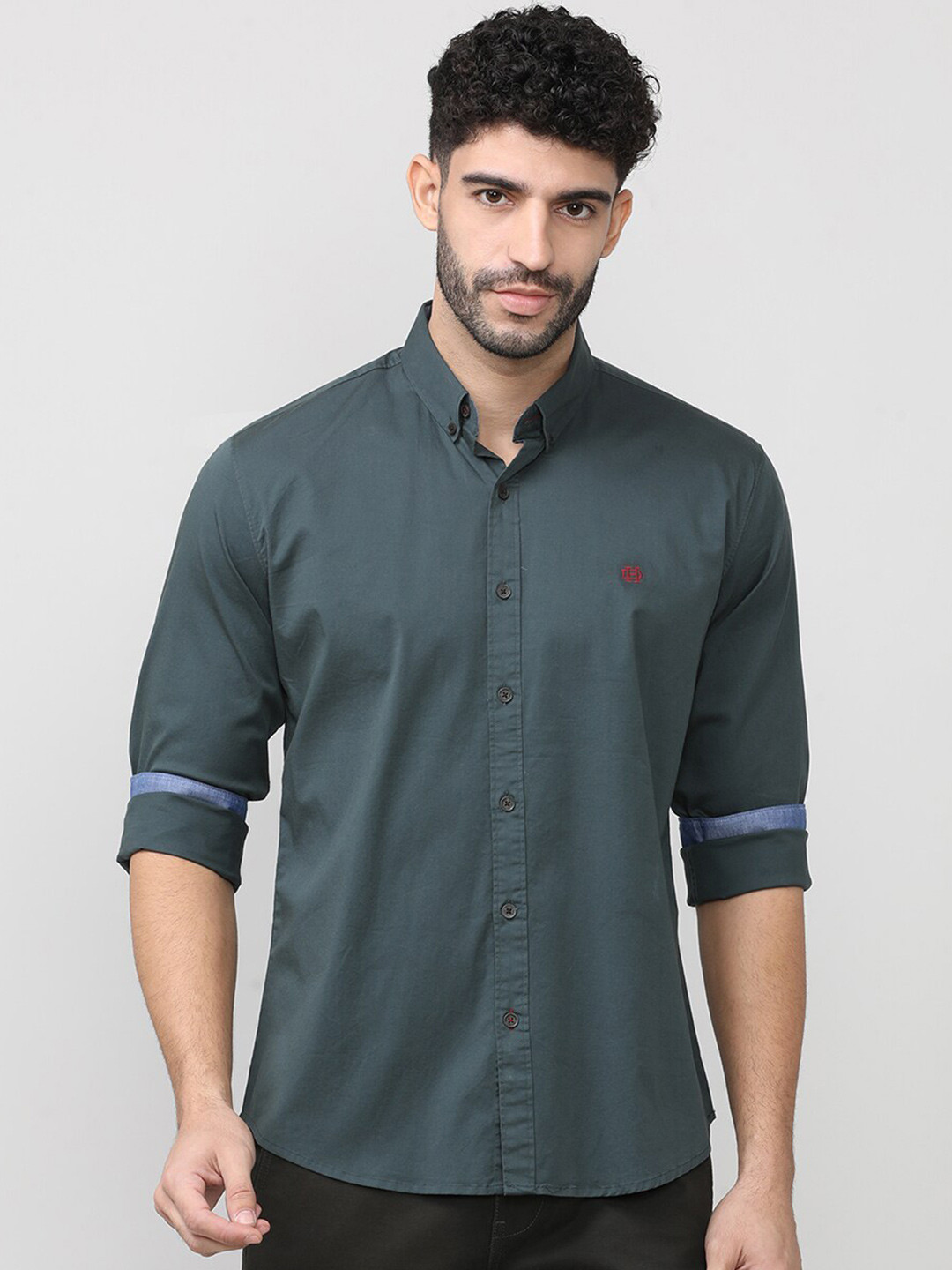 

DRAGON HILL Classic Slim Fit Button-Down Collar Casual Shirt, Grey