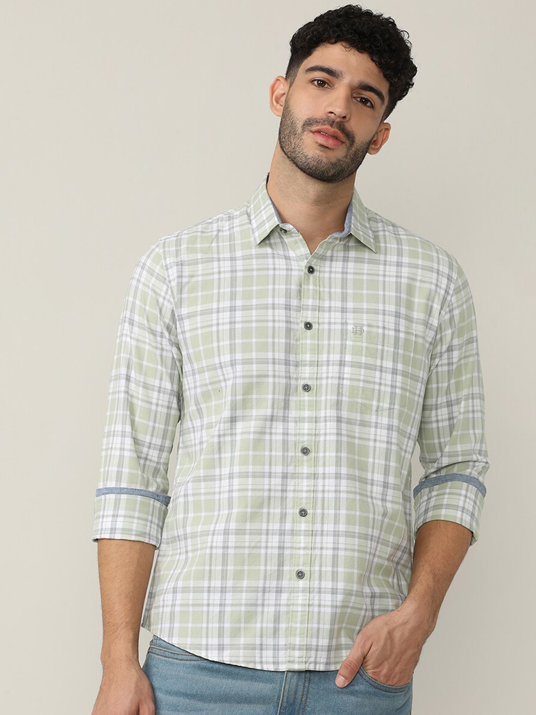 

DRAGON HILL Classic Slim Fit Tartan Checks Cotton Checked Casual Shirt, Green