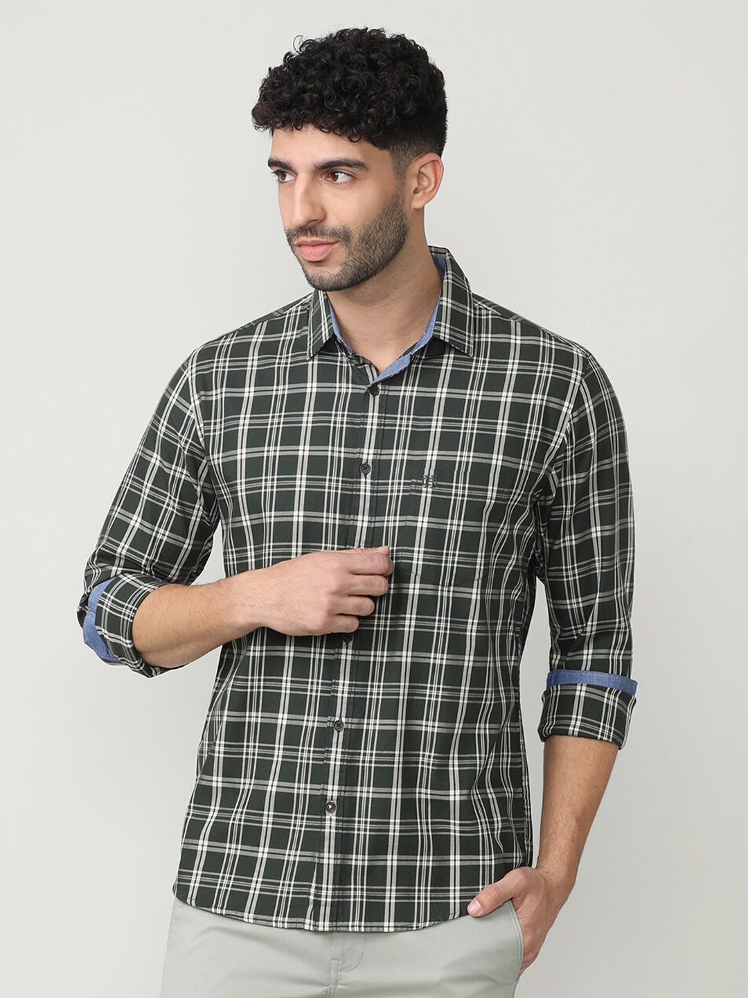 

DRAGON HILL Classic Slim Fit Tartan Checks Cotton Checked Casual Shirt, Green