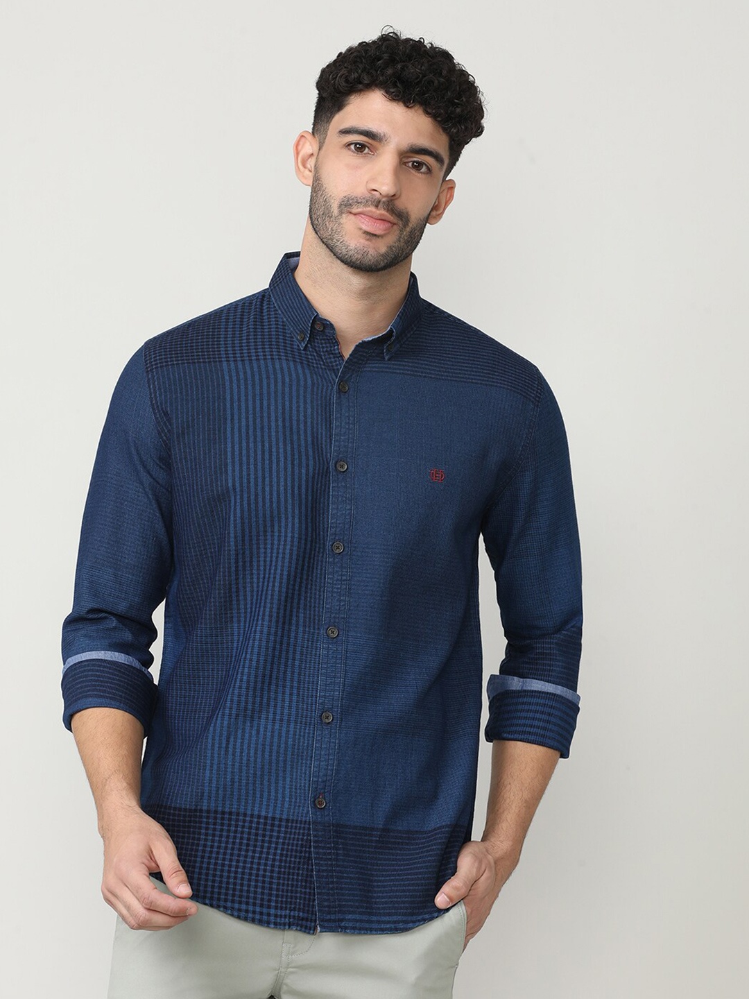 

DRAGON HILL Classic Slim Fit Cotton Striped Casual Shirt, Blue