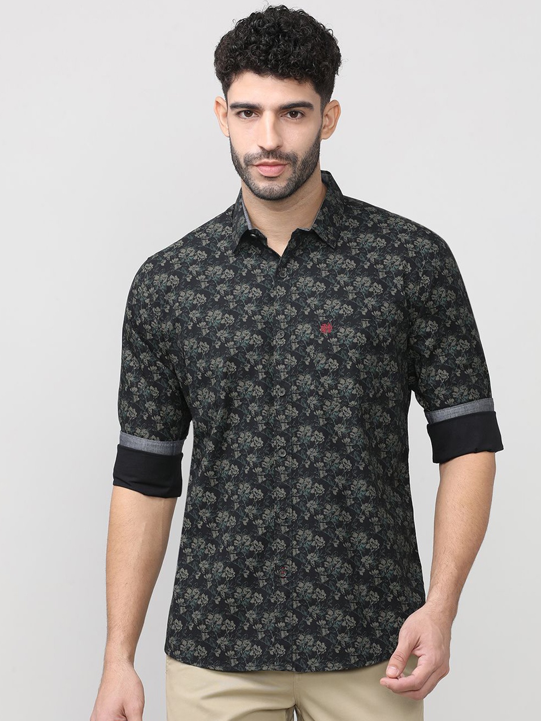 

DRAGON HILL Classic Slim Fit Floral Cotton Printed Casual Shirt, Black