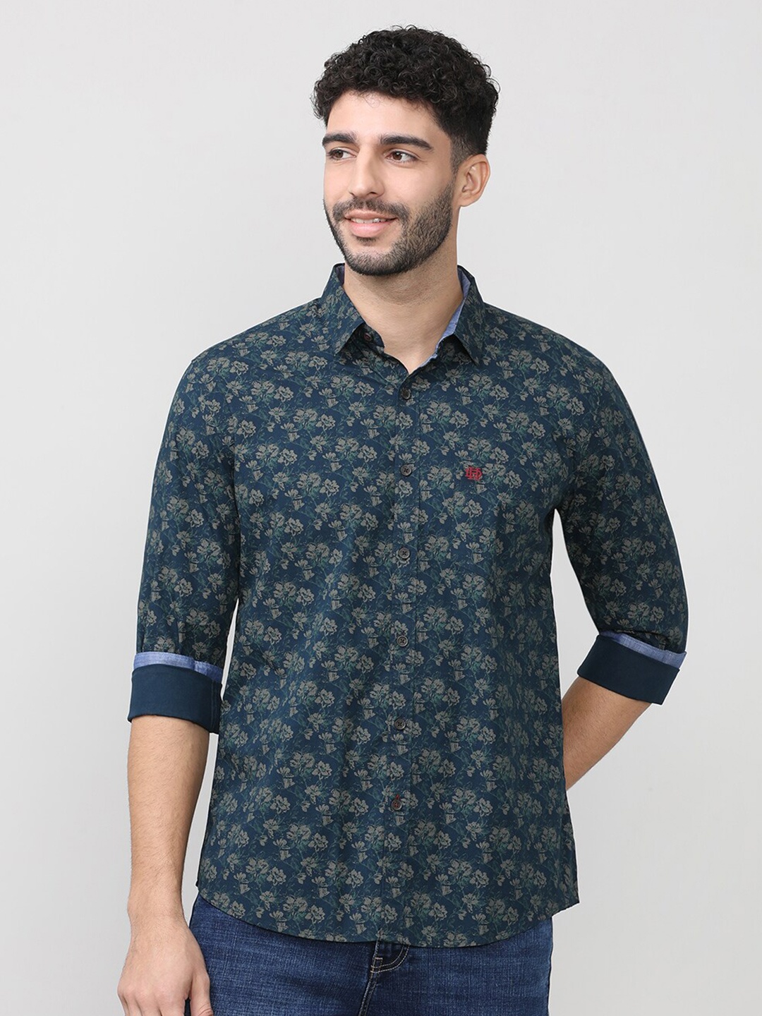 

DRAGON HILL Classic Slim Fit Floral Printed Cotton Casual Shirt, Blue