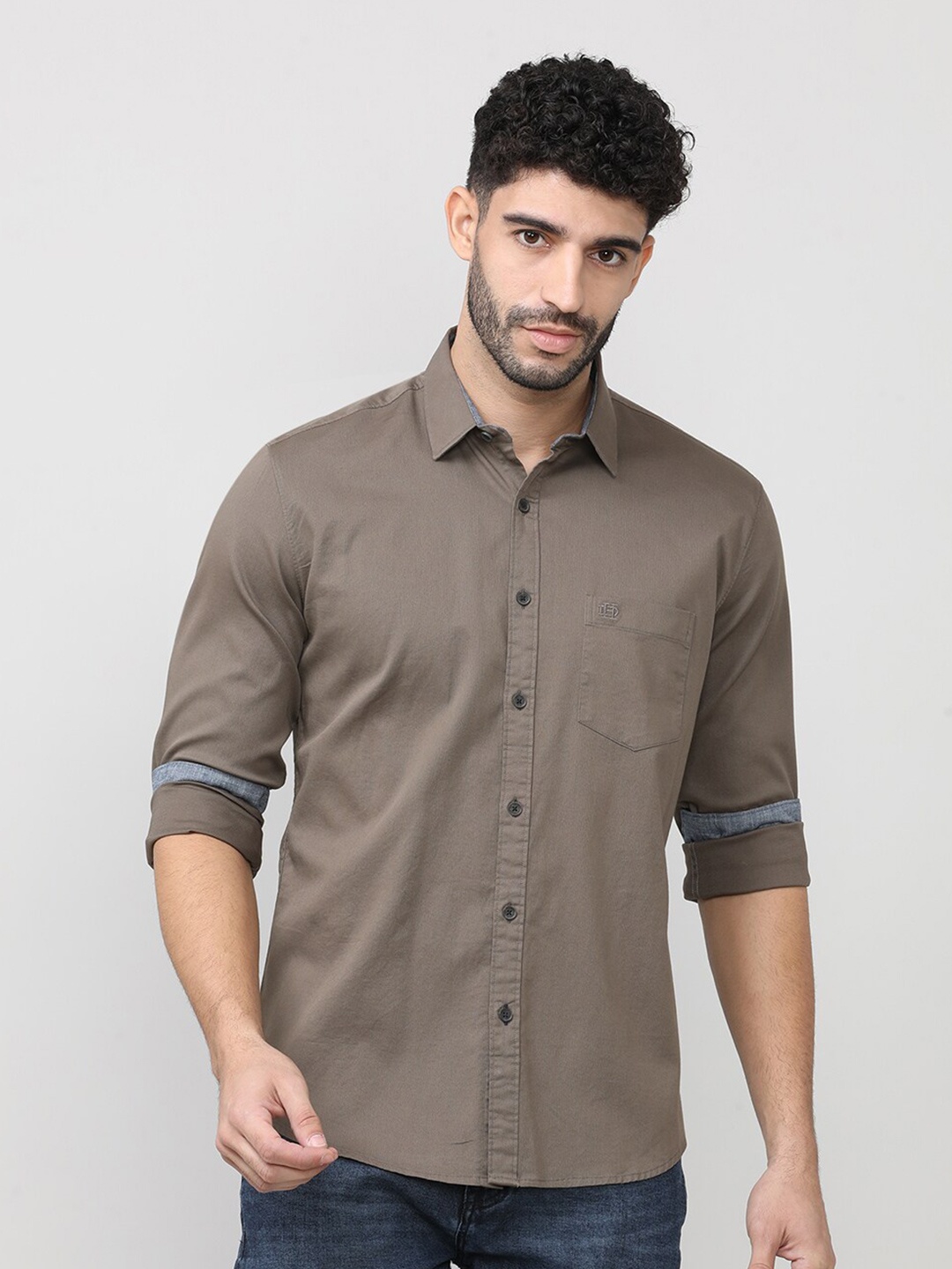 

DRAGON HILL Classic Slim Fit Cotton Twill Casual Shirt, Brown