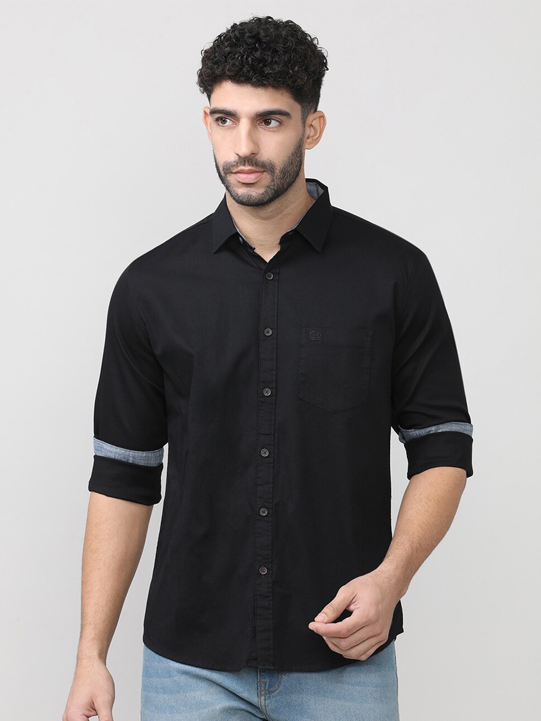 

DRAGON HILL Classic Slim Fit Cotton Twill Casual Shirt, Black