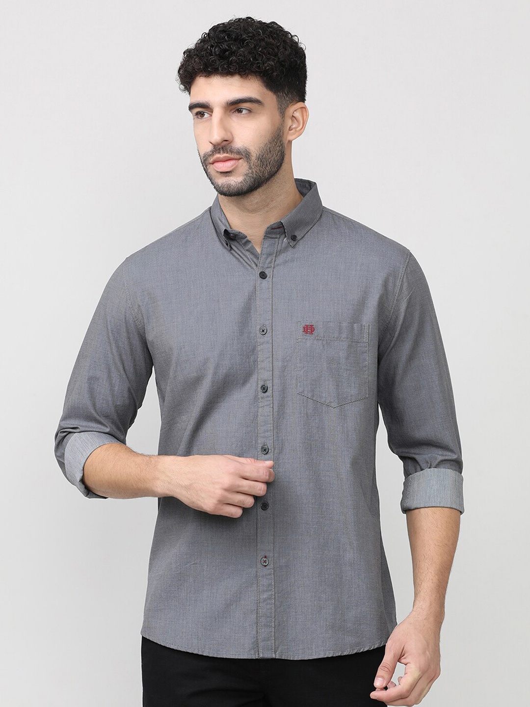 

DRAGON HILL Classic Slim Fit Cotton Button-Down Collar Casual Shirt, Black