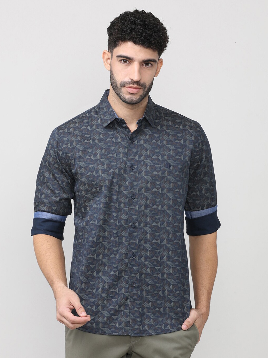 

DRAGON HILL Classic Slim Fit Abstract Printed Cotton Casual Shirt, Blue