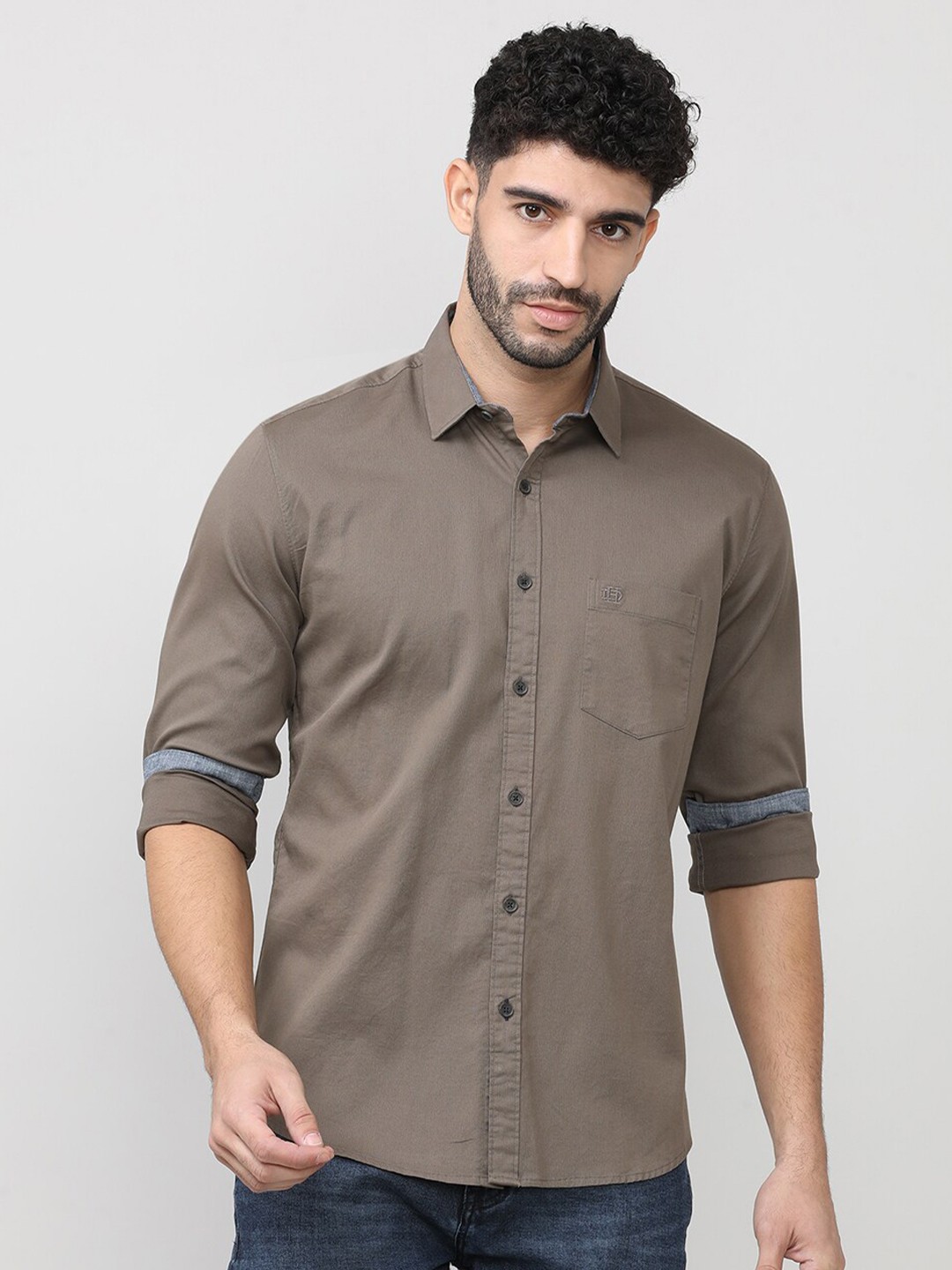 

DRAGON HILL Classic Button-Down Collar Slim Fit Cotton Casual Shirt, Brown
