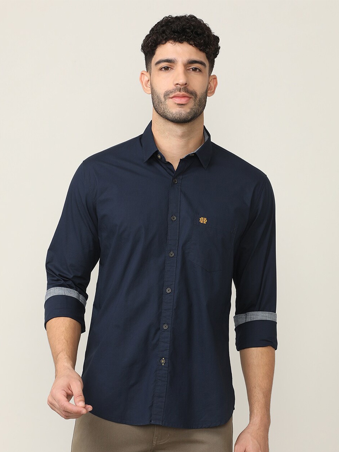 

DRAGON HILL Classic Cutaway Collar Slim Fit Cotton Casual Shirt, Navy blue