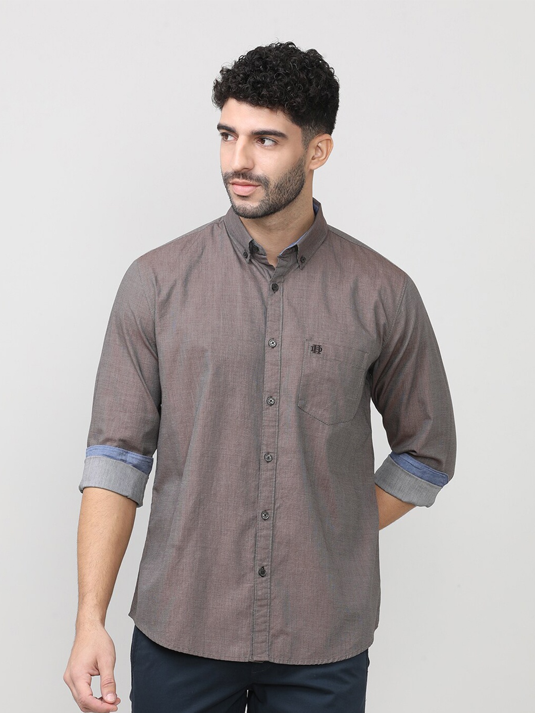 

DRAGON HILL Button-Down Collar Classic Slim Fit Cotton Casual Shirt, Brown