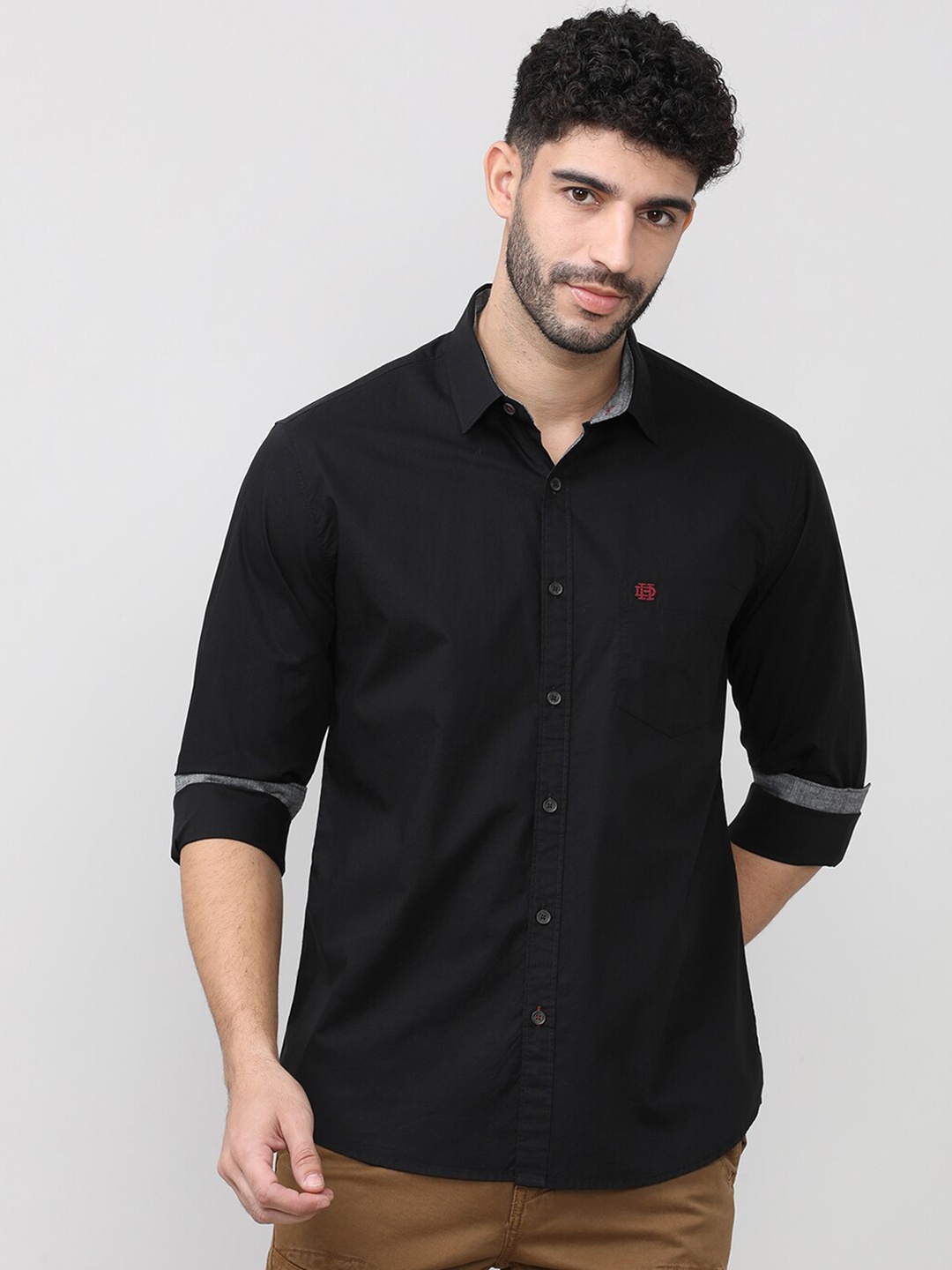 

DRAGON HILL Classic Cutaway Collar Slim Fit Cotton Casual Shirt, Black