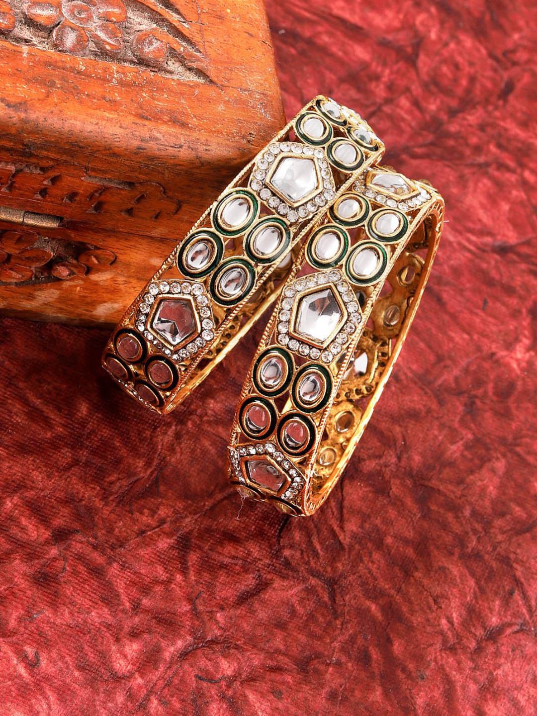 

MANSIYAORANGE Set Of 2 Gold-Plated Kundan & AD-Studded Bangles