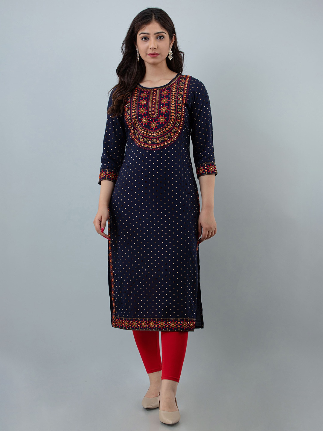 

STYLE ANGEL Floral Embroidered Straight Kurta, Blue