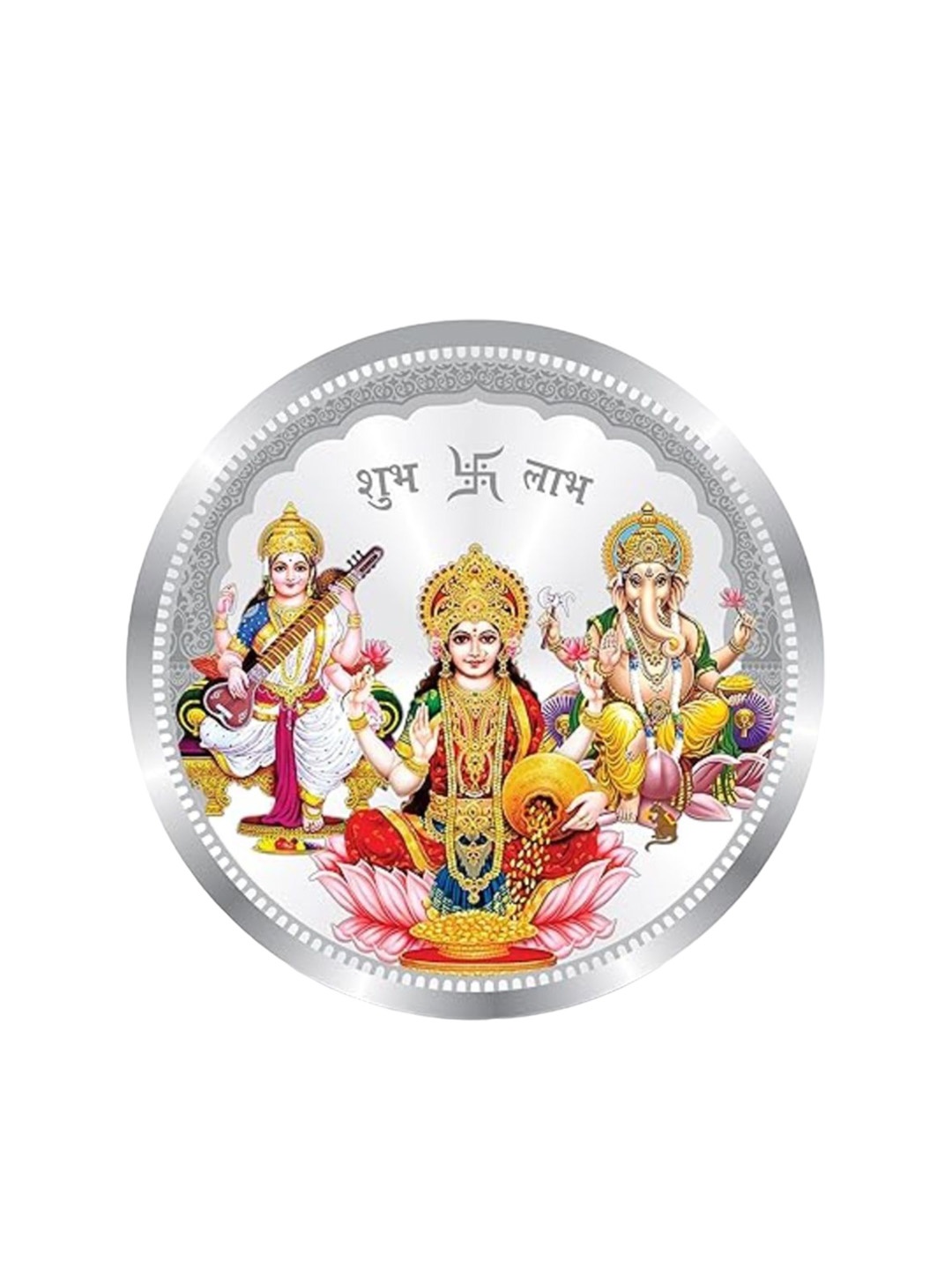 

Precious Moments Goddess Laxmi Saraswati & Lord Ganesh 999 Pure Silver Coin -10 gram