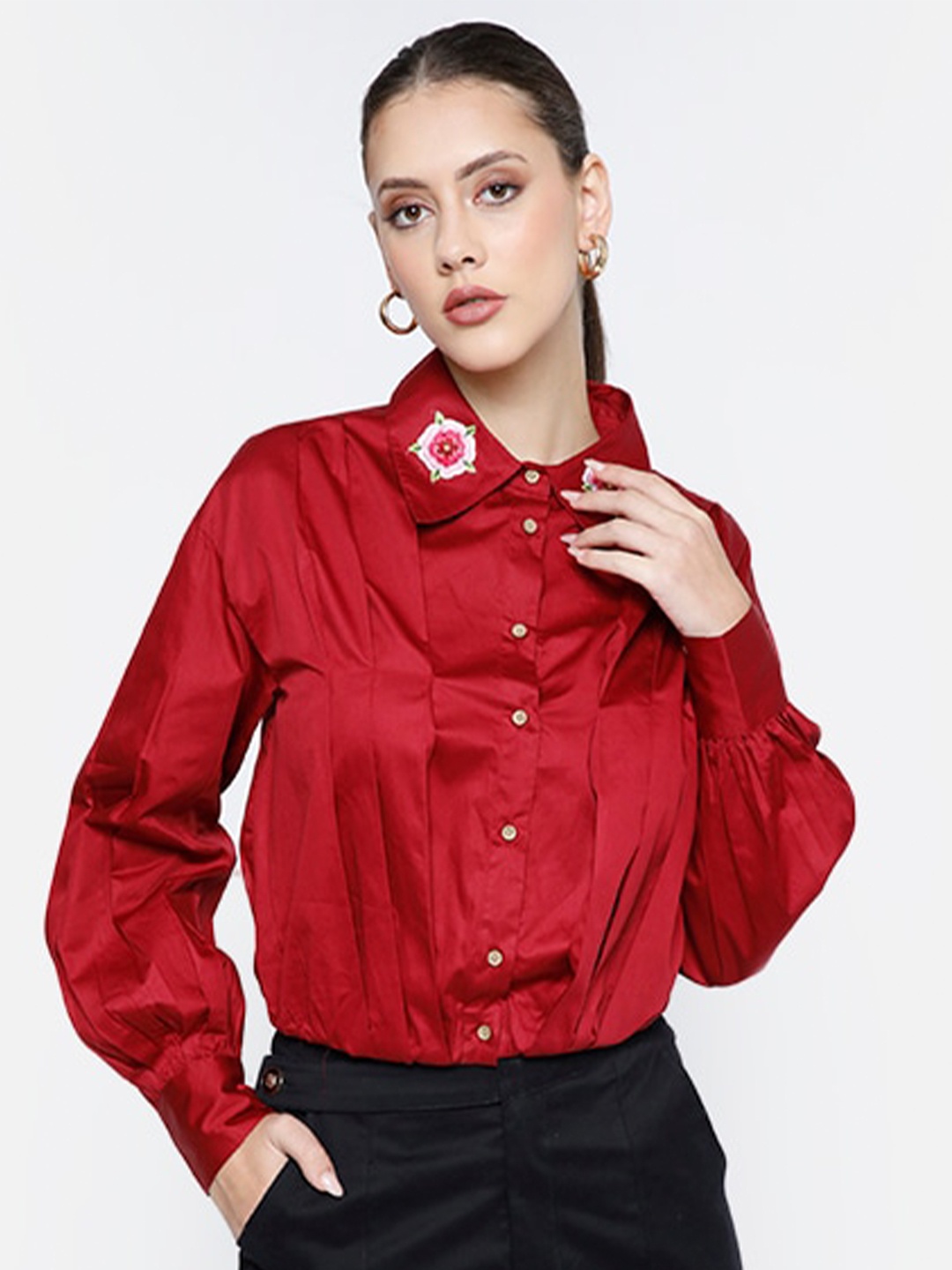 

SAMMYUKK Premium Spread Collar Opaque Formal Shirt, Red