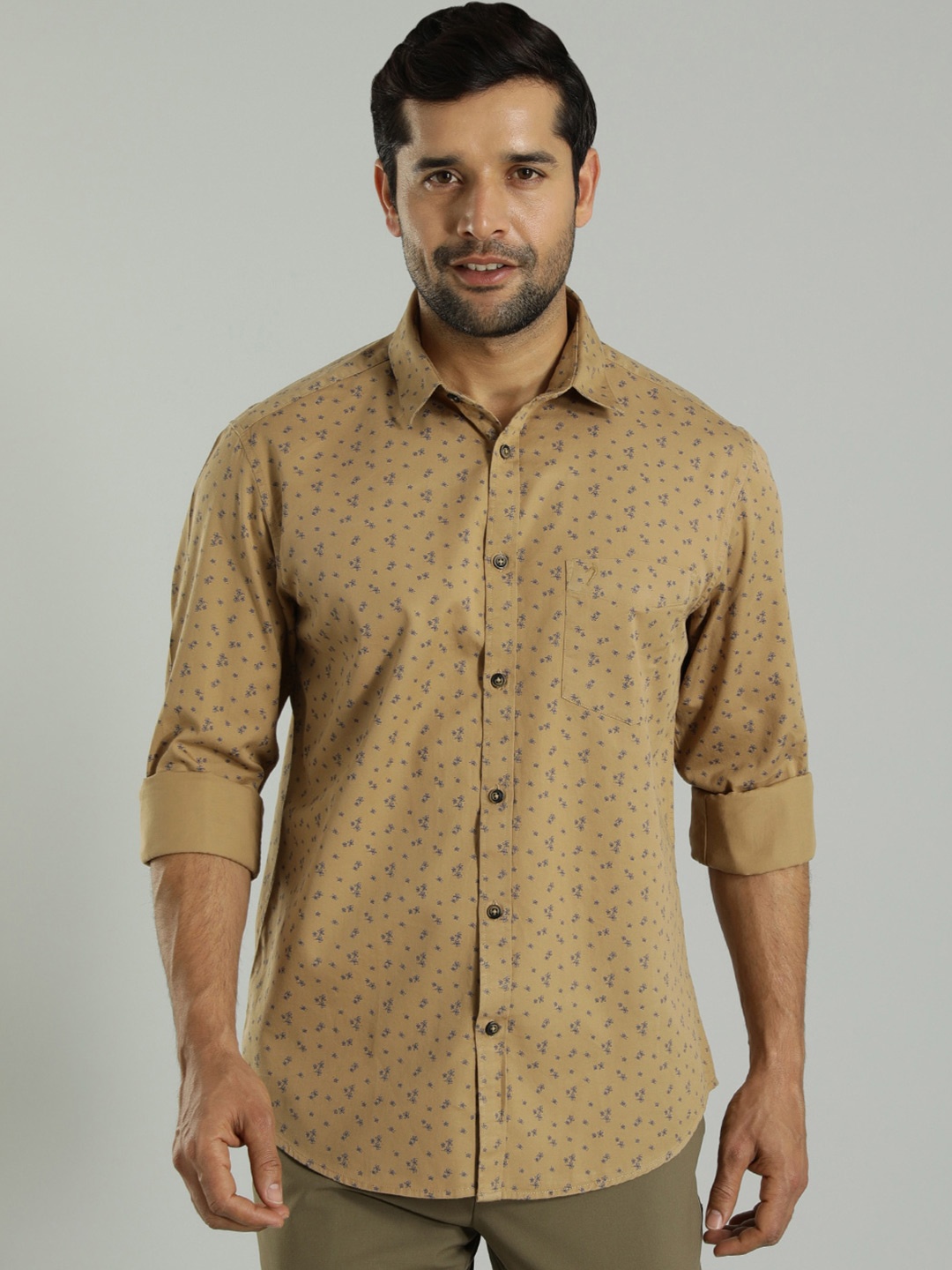 

Indian Terrain India Slim Fit Floral Printed Spread Collar Shirt, Brown