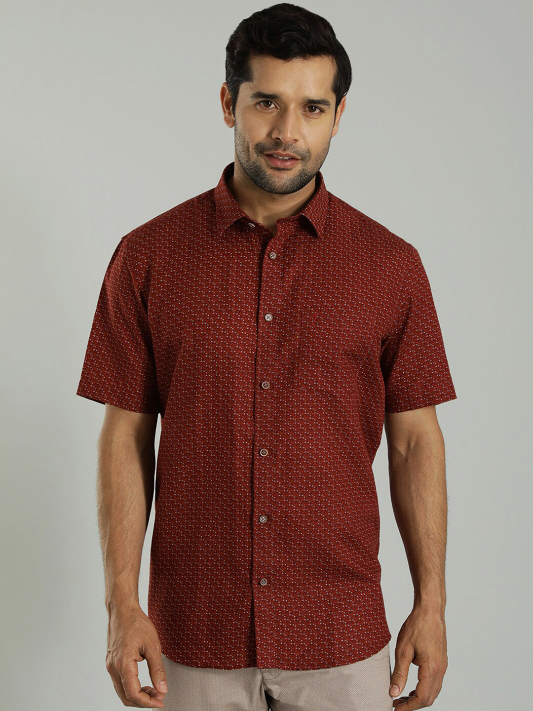 

Indian Terrain India Slim Fit Floral Printed Spread Collar Shirt, Red