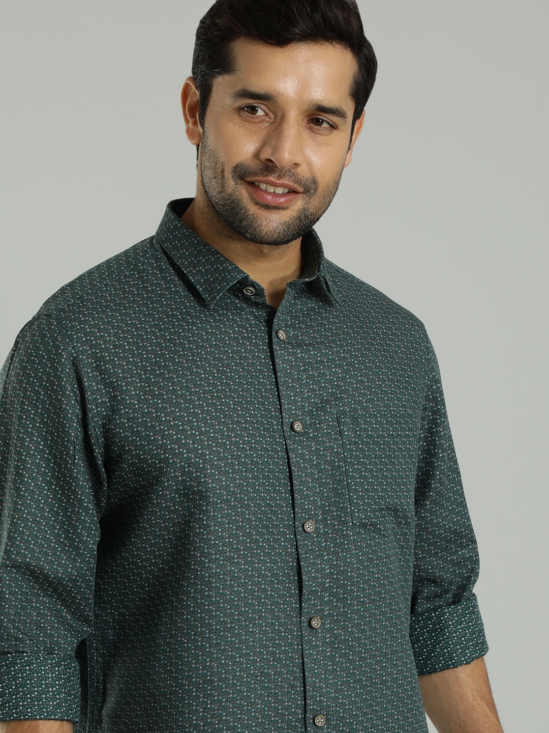 

Indian Terrain India Slim Fit Micro Ditsy Printed Spread Collar Shirt, Yellow