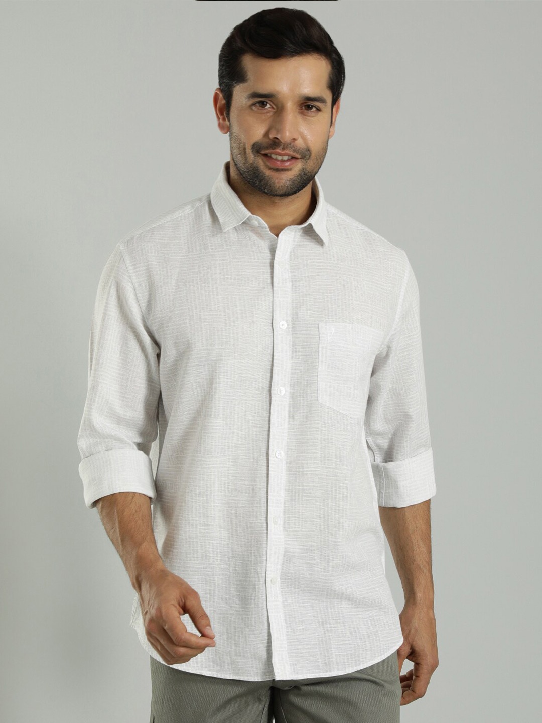 

Indian Terrain Slim Fit Self Design Spread Collar Casual Shirt, White