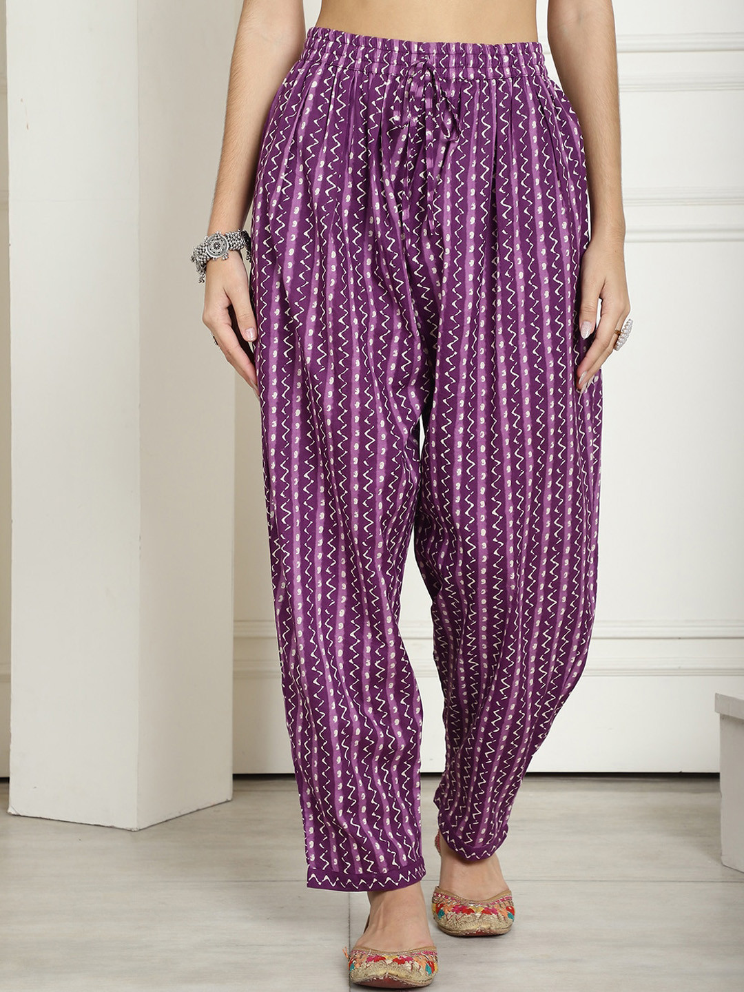 

KALINI Printed Cotton MidRise Salwar, Purple