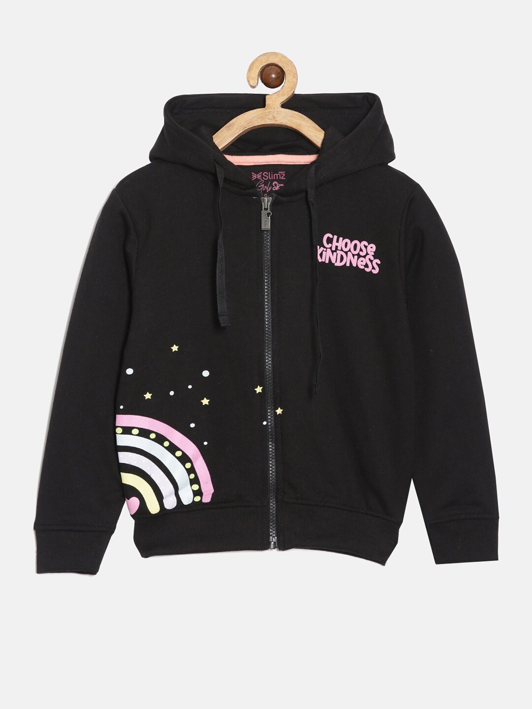 

DIXCY SCOTT Slimz Girls Graphic Printed Hooded Front-Open Sweatshirt, Black