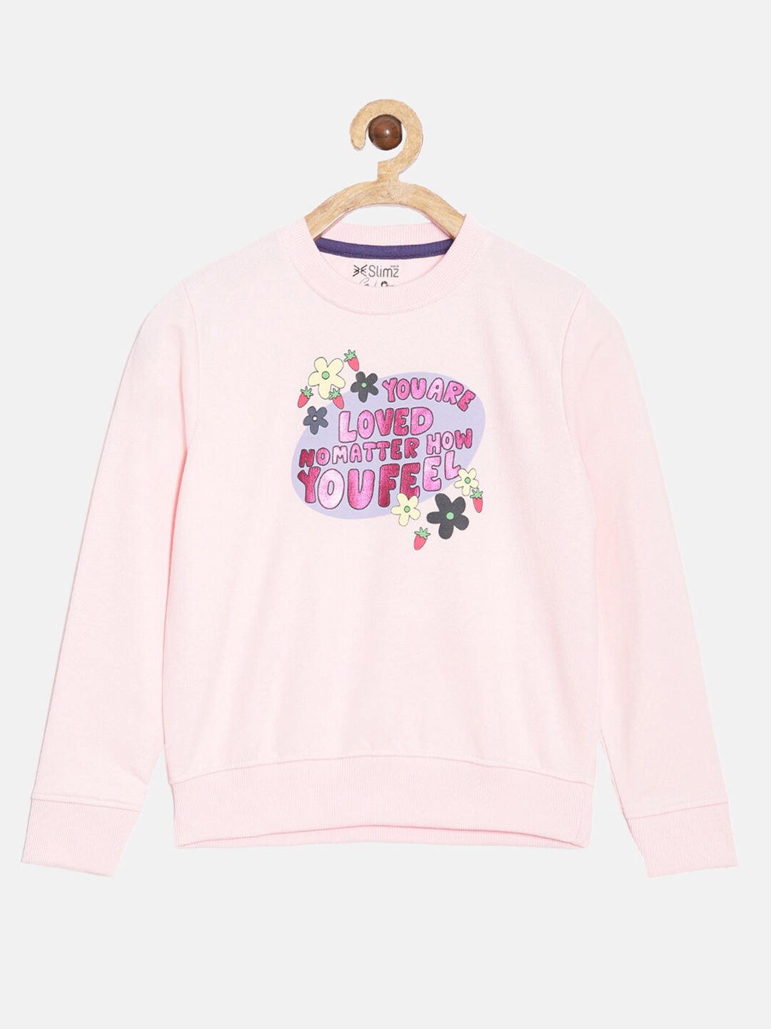 

DIXCY SCOTT Slimz Girls Typography Printed Round Neck Long Sleeves Pullover Sweatshirt, Pink