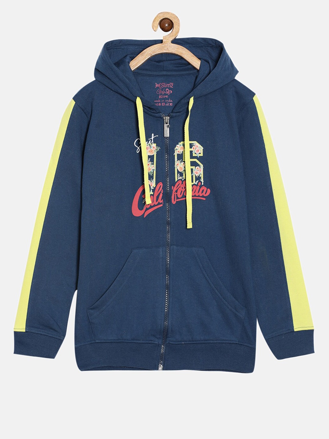 

DIXCY SCOTT Slimz Girls Typography Printed Hood Straight Front-Open Hooded Sweatshirt, Blue