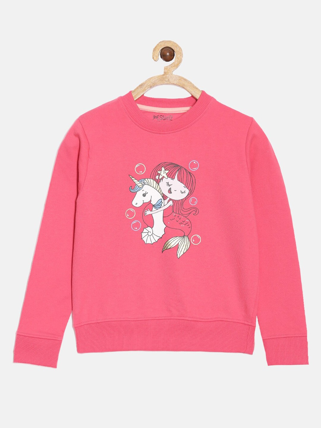 

DIXCY SCOTT Slimz Girls Graphic Printed Crew Neck Full Sleeves Sweatshirt, Pink