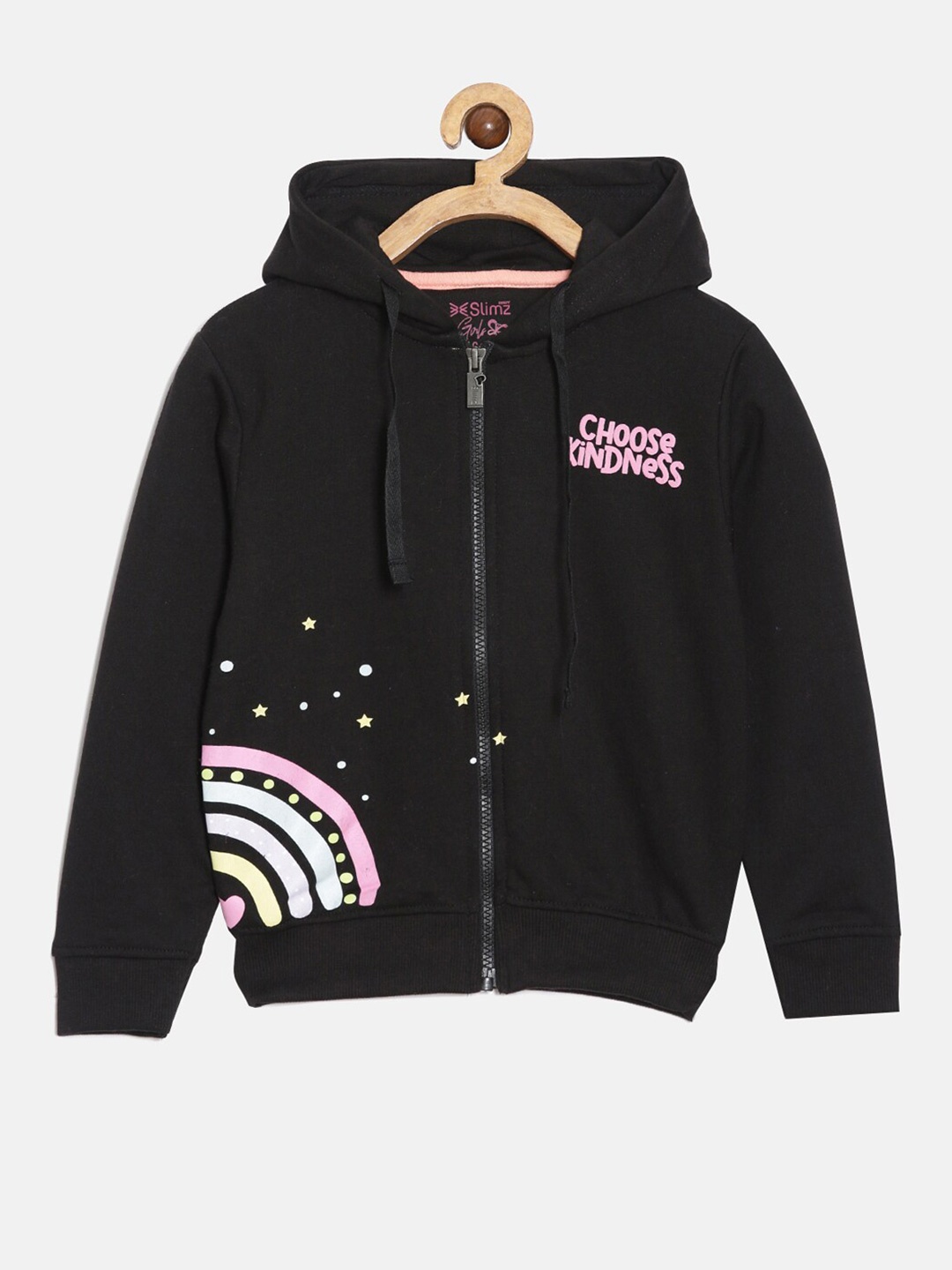 

DIXCY SCOTT Slimz Girls Graphic Printed Full Sleeves Hooded Sweatshirt, Black