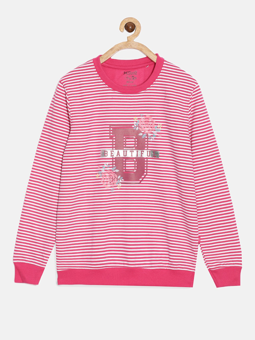 

DIXCY SCOTT Slimz Girls Striped With Crew Neck Long Sleeves Sweatshirt, Pink