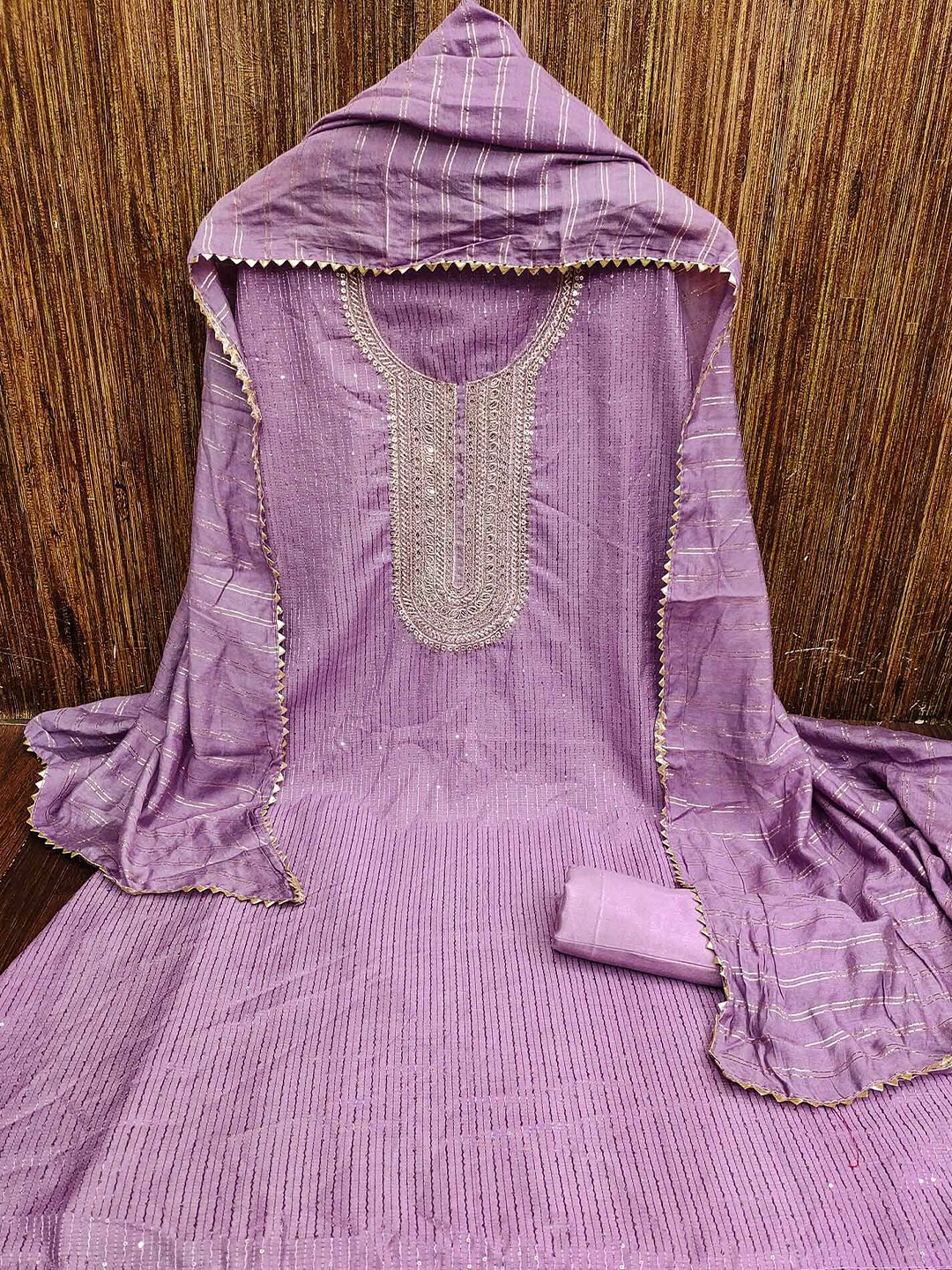

Peachmode Embroidered Unstitched Dress Material, Purple