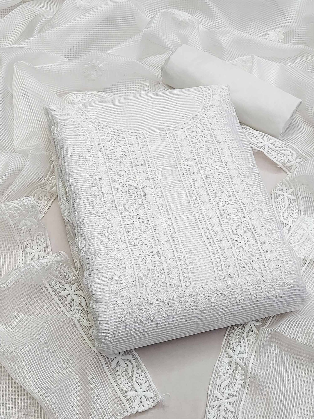 

Peachmode Embroidered Unstitched Dress Material, White