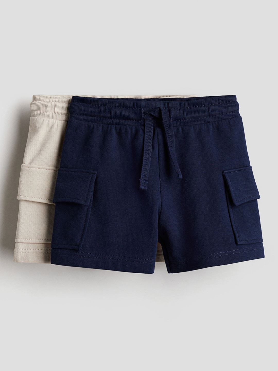 

H&M Boys Pure Cotton 2-Pack Cargo Sweatshirt Shorts, Navy blue