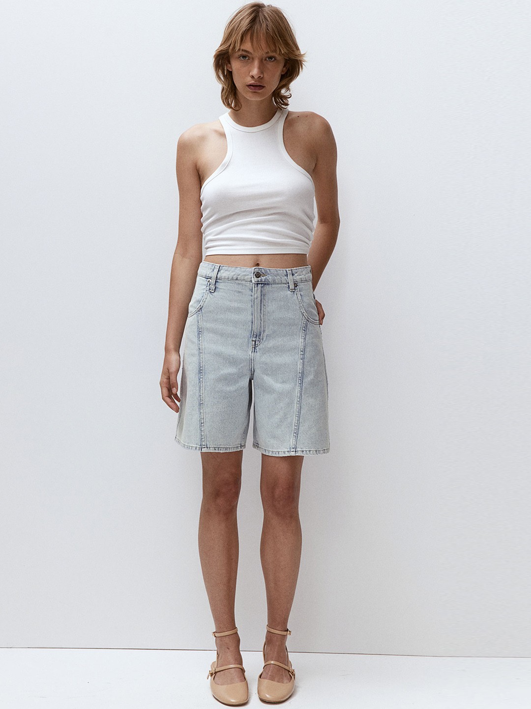

H&M Women Pure Cotton High Denim Shorts, Blue