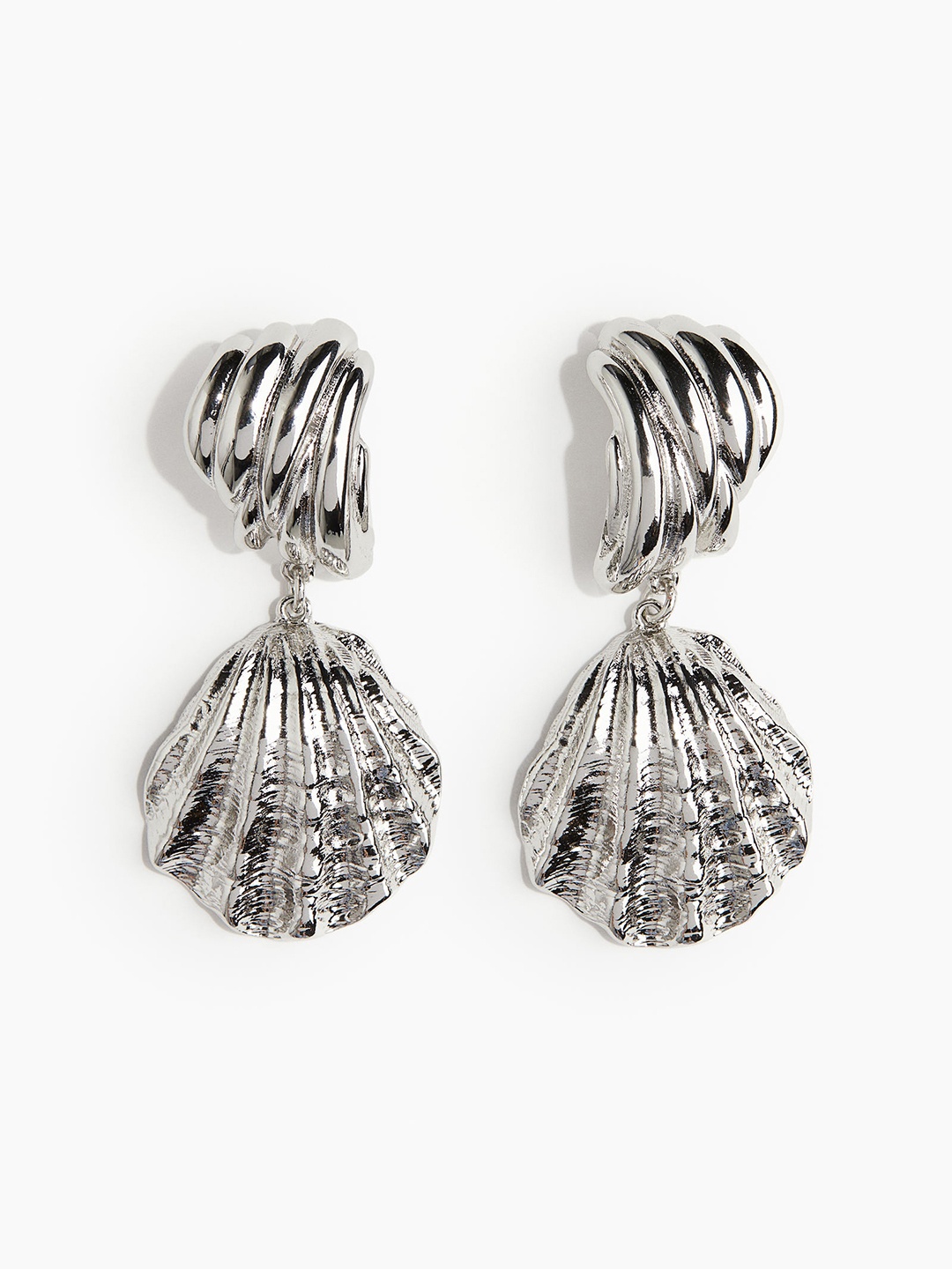 

H&M Shell-Shaped Pendant Earrings, Silver