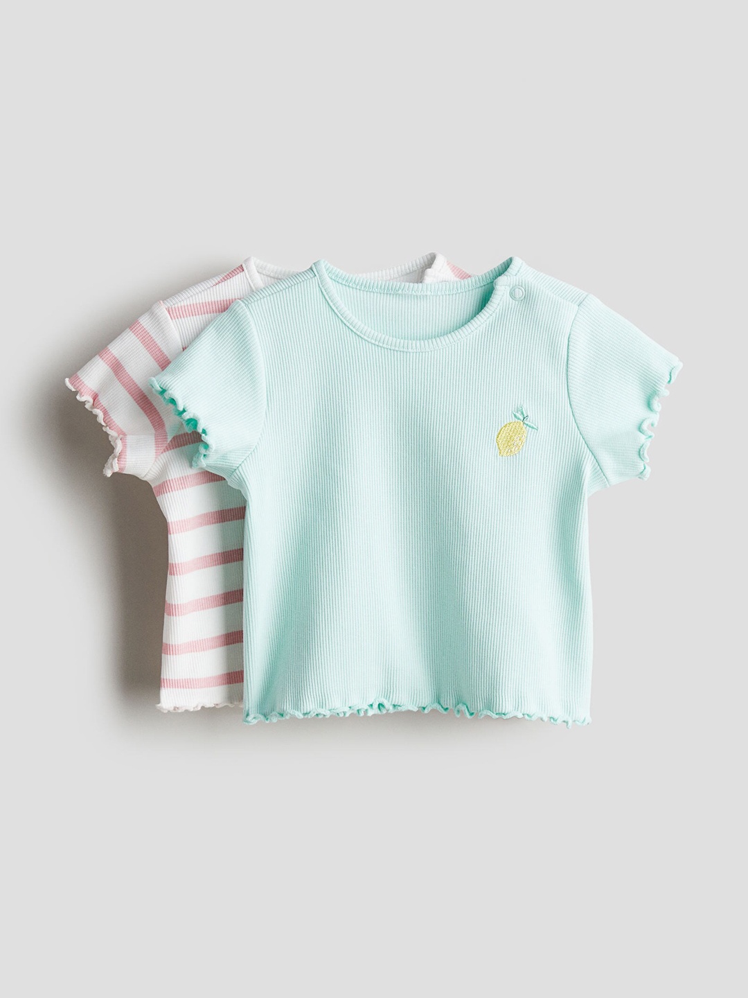 

H&M Girls 2-Pack Ribbed Jersey Tops, Turquoise blue