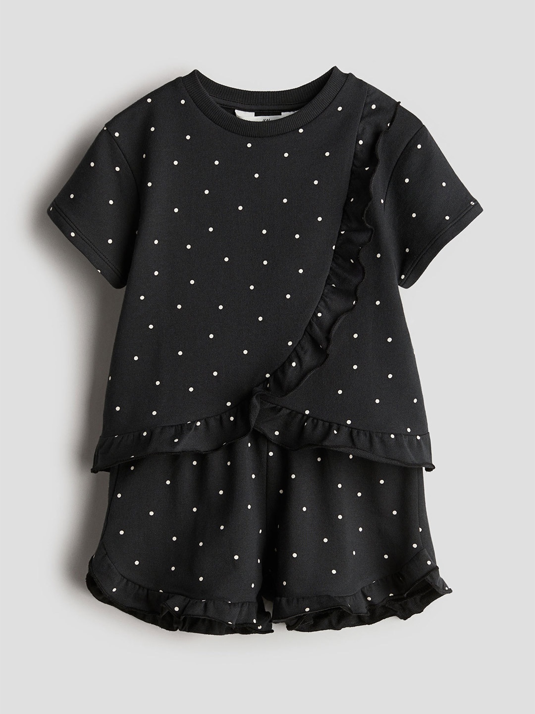 

H&M Girls Pure Cotton 2-Piece Frill-Trimmed Sweatshirt Set, Black